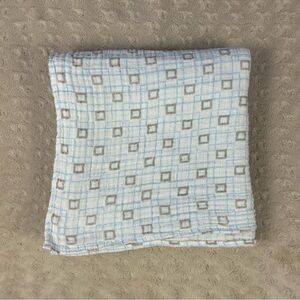 Bouncing Baby Bundle Blue Gray Square Print Swaddle Blanket White Muslin Cotton